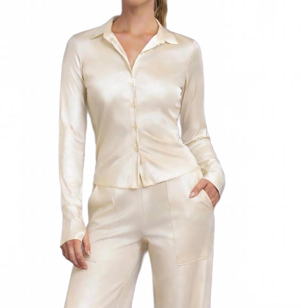 NEW HEROINE SPORT thea performance satin shirt in pearl